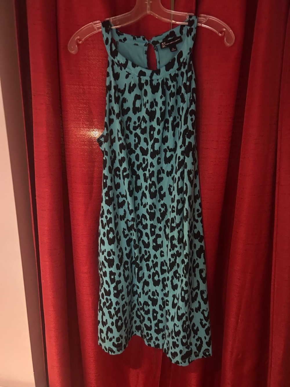 New York & Company Teal and Black Leopard Midi Dress